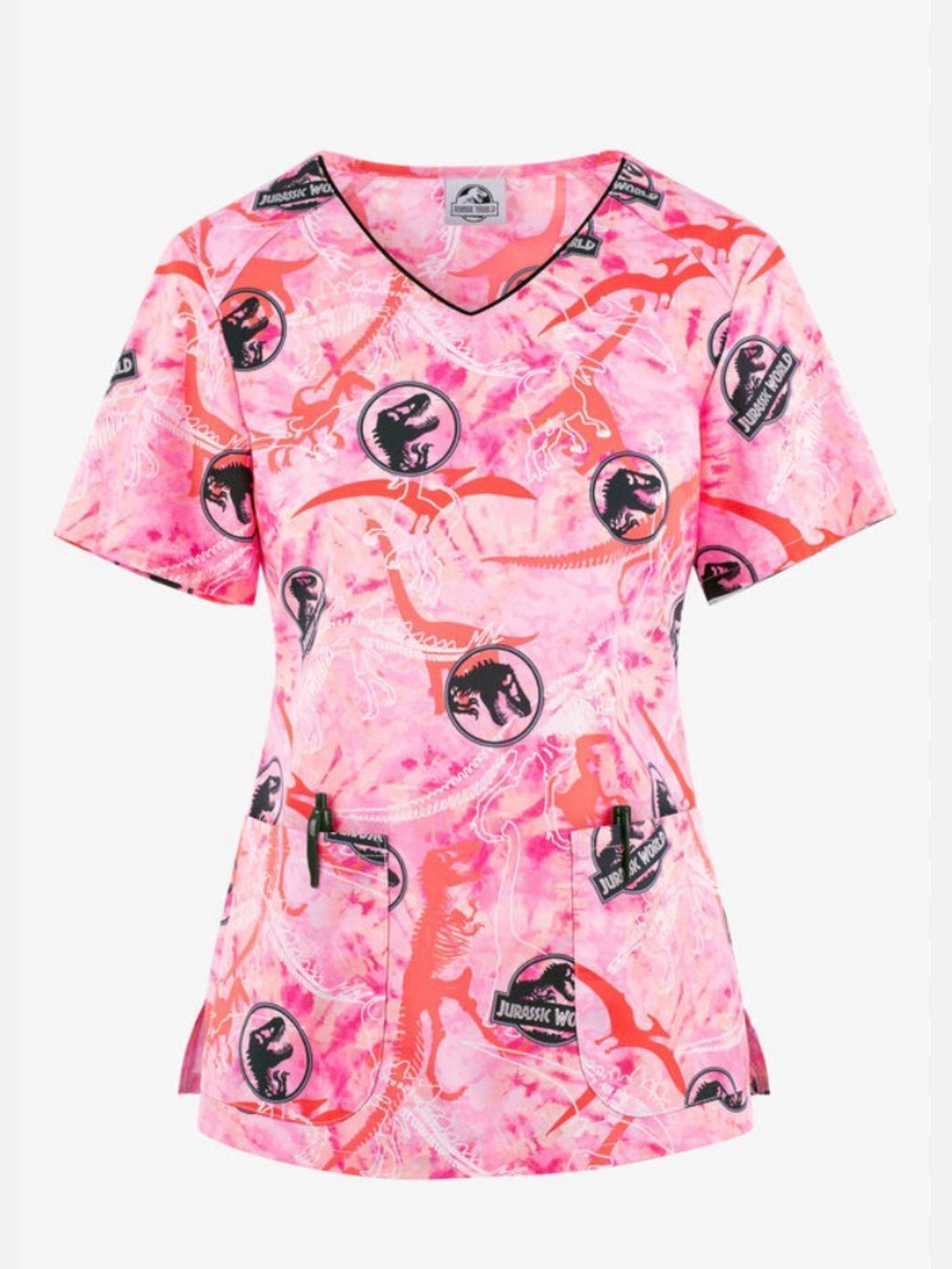 Jurassic World Pink V-Neck Women's Scrub Top